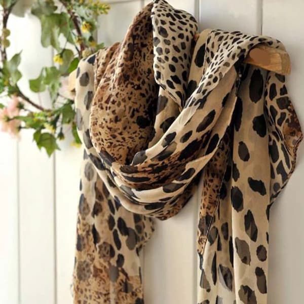 Leopard print chiffon Scarf | Animal print scarf