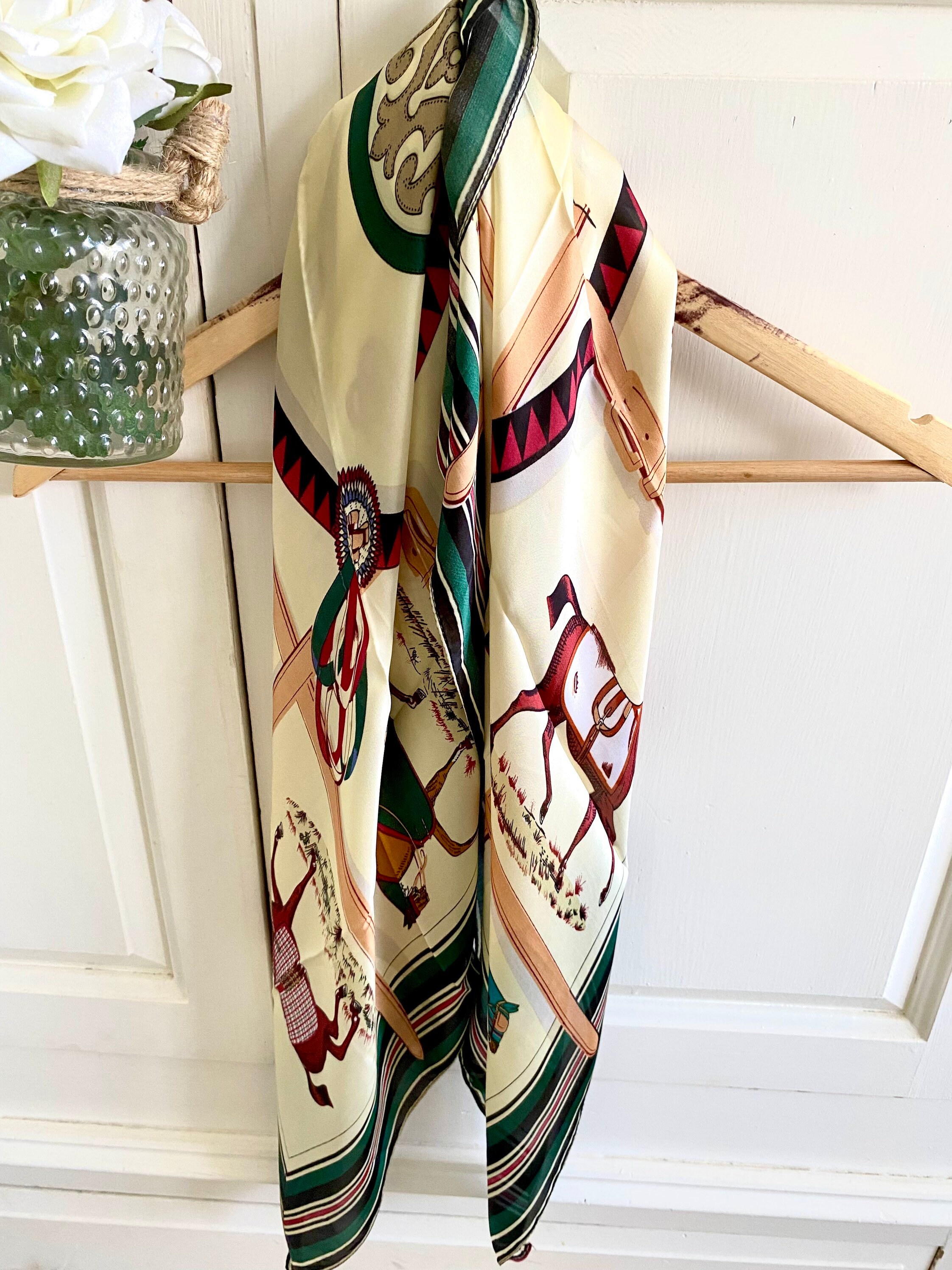 Vintage Horses Print Scarf Horse Scarf Spring Neck Scarf Equestrian