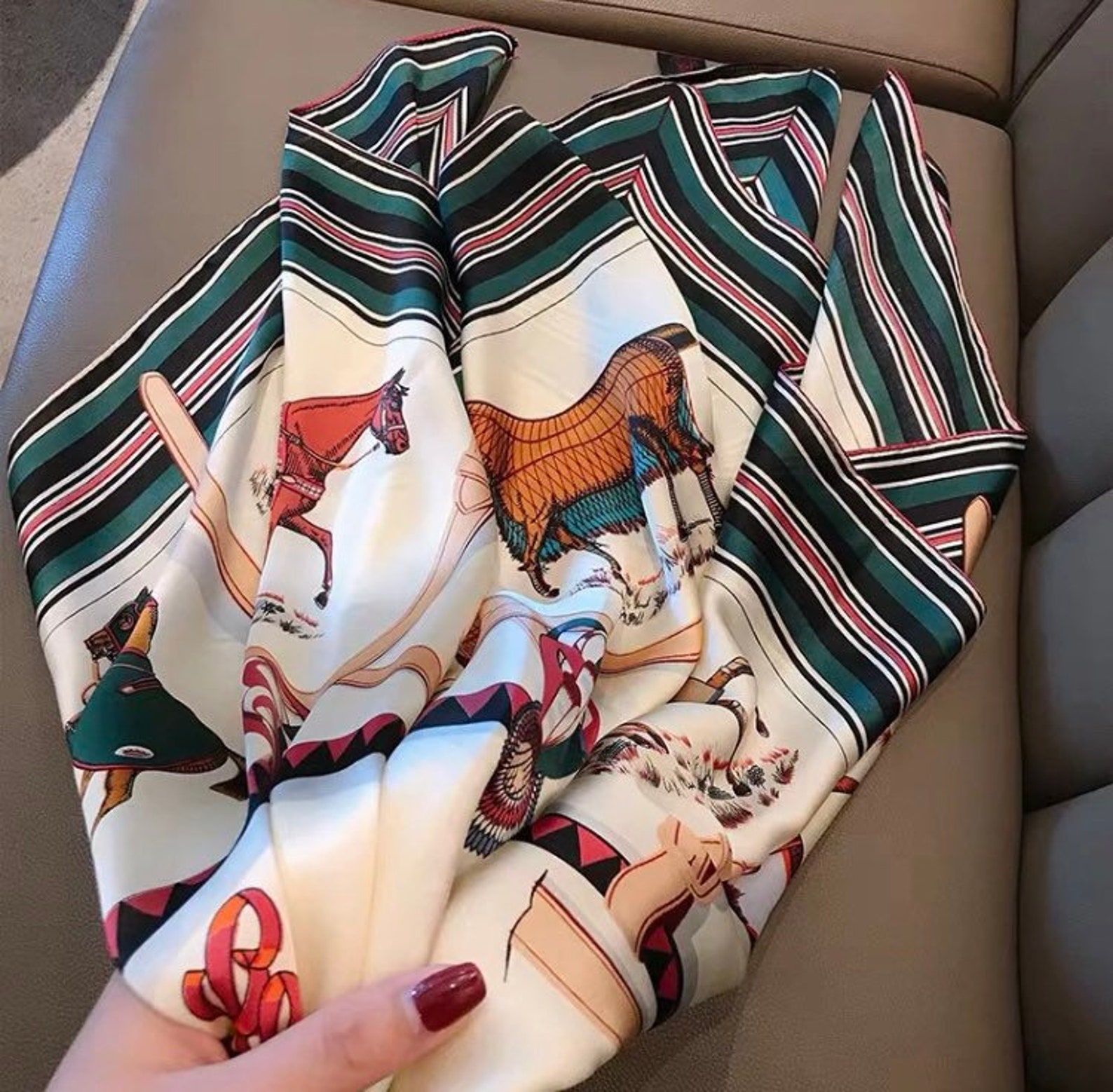 Vintage Horses Print Scarf Horse Scarf Spring Neck Scarf Etsy UK