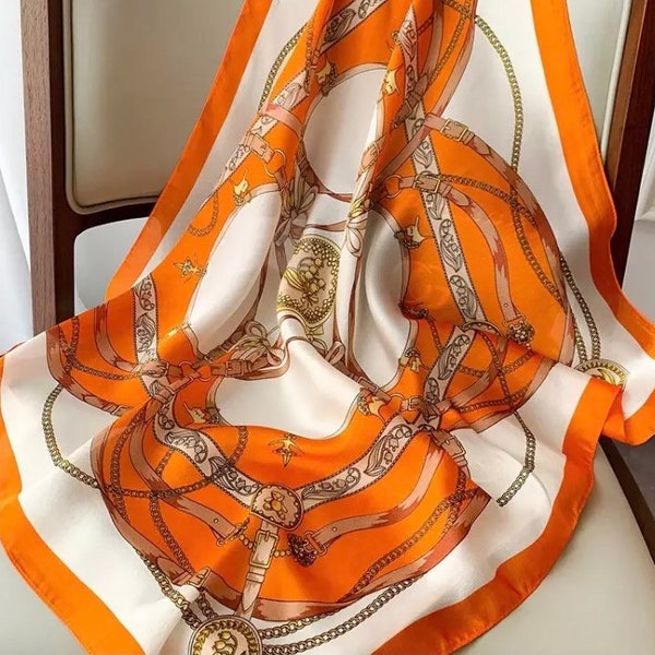 Horse Bit Satin Neck Scarf - Vintage Style Orange Head Scarf - Ladies Scarf - Horse Lover Gift - Equestrian Scarf