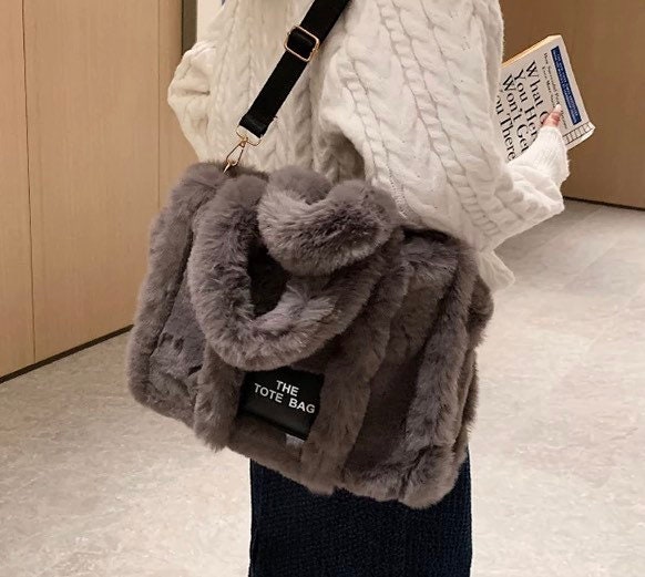Grey faux sales fur bag