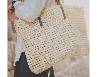 Bo & Dill straw beach bag | Boho Beach Bag | Straw Bag | large natural straw shopping bag | rattan tote bag