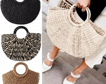 Rattan Stroh Handtasche | natürlicher Strohsack | Rattantasche | Korbtasche | Boho Rattan Tasche | geschenke für sie