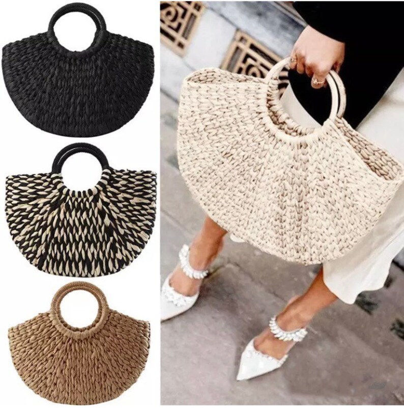 Rattan Straw Handbag Natural Straw Bag Rattan Bag Basket Etsy