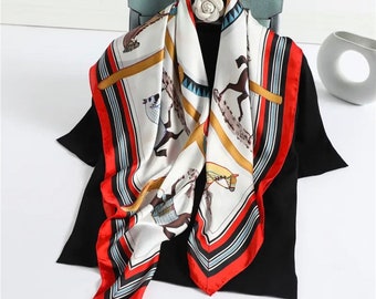 Vintage Horses print scarf - horse scarf - spring neck scarf - equestrian scarf - silk neck scarf