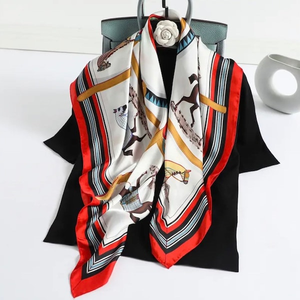 Vintage Horses print scarf - horse scarf - spring neck scarf - equestrian scarf - silk neck scarf