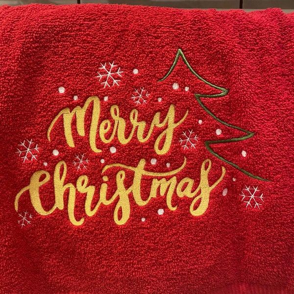 Merry Christmas towel, weihnachten handtuch, embroidered towel, bath sheet, towel, large embroidery