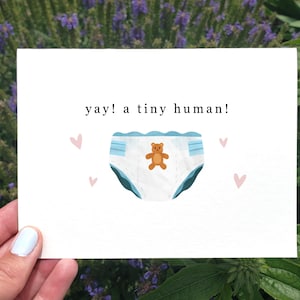 Druckbare Baby-Dusche-Karte, neue Mutter Karte, neues Baby Glückwunschkarte, Schwangerschaftsgeschenk, Windel-Karte, Yay eine kleine menschliche Karte, Baby Jungen-Karte