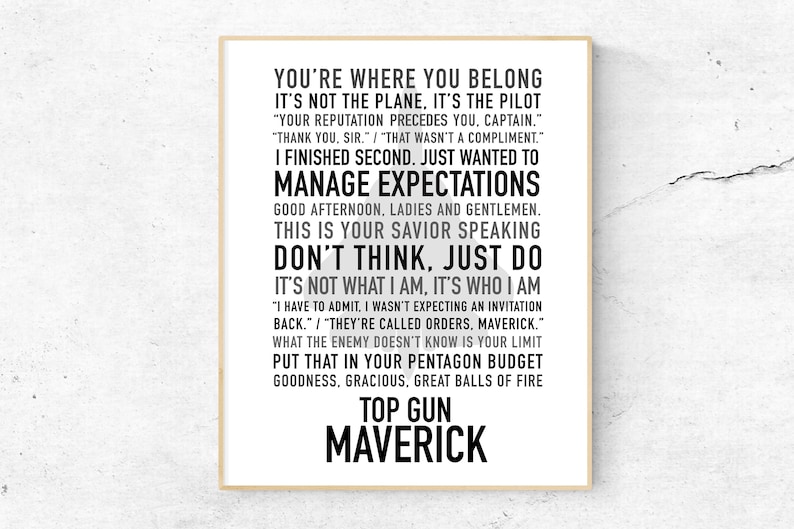 Top Gun Maverick Printable Quotes, Top Gun Wall Art, Pete Mitchell, Top
