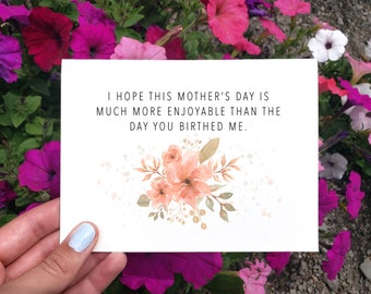 Tarjeta divertida imprimible del Día de la Madre para mamá de niños, regalo de agradecimiento a la mamá, cita de mamá sarcástica, tarjeta floral, regalo minimalista del Día de la Madre