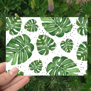 Tarjeta de felicitación con hojas tropicales para imprimir, tarjetas para cualquier ocasión, tarjetas digitales modernas, elegante tarjeta en blanco, tarjeta para el mejor amigo, tarjetas de agradecimiento de 5 x 7