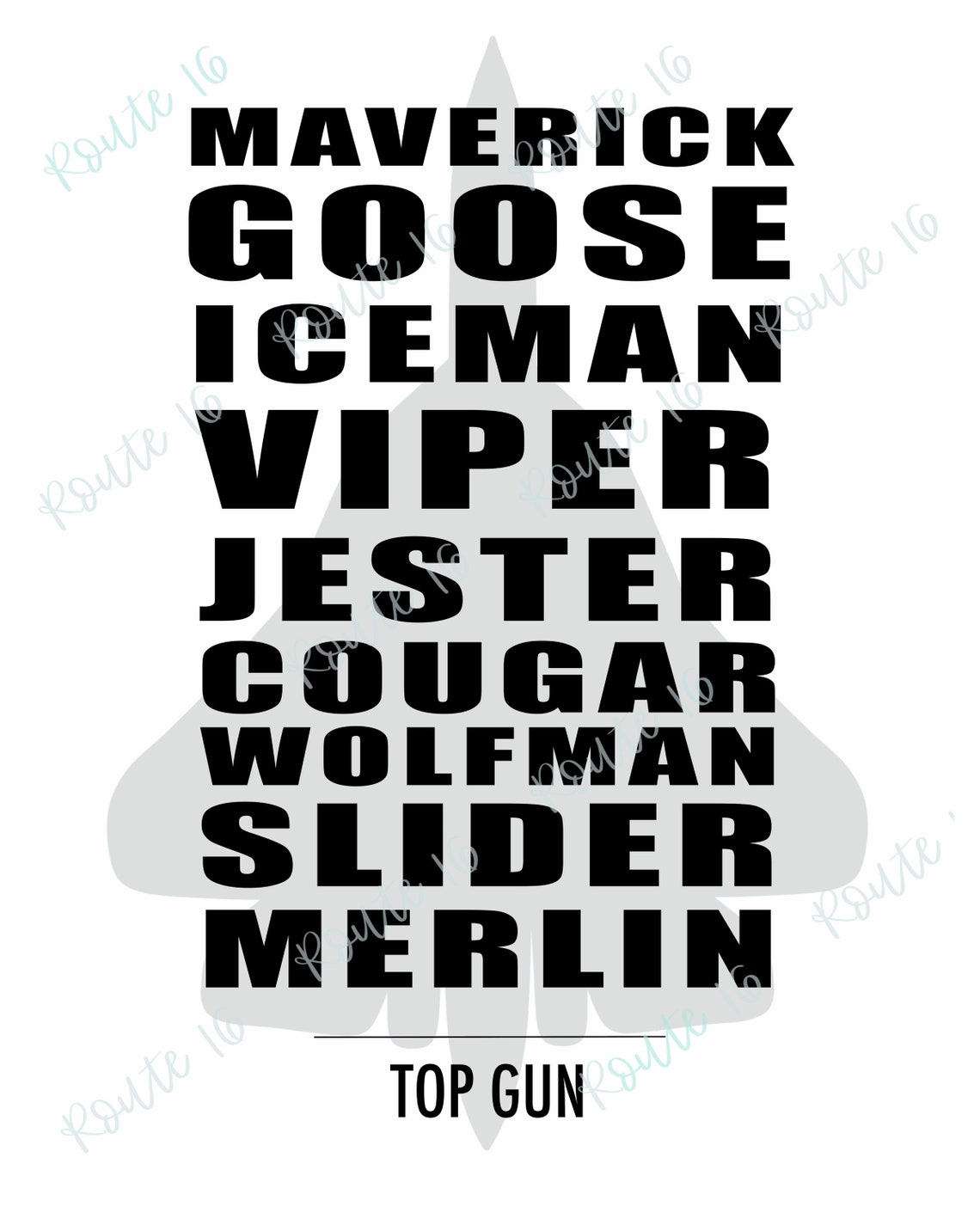 Top Gun Call Signs Printable, Top Gun Wall Art, Pete Mitchell, Top Gun