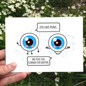 Tarjeta de felicitación divertida para imprimir, tarjeta para el oculista, tarjeta sarcástica, tarjeta para el optometrista, juegos de palabras con motivos oculares, tarjeta de agradecimiento divertida para el oculista, córnea