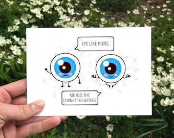 Biglietto di auguri divertente stampabile, biglietto per oculista, biglietto sarcastico, biglietto per optometrista, giochi di parole simili agli occhi, biglietto di ringraziamento divertente per oculista, cornea