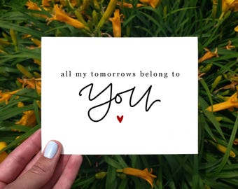 Tarjeta imprimible "Todos mis mañanas te pertenecen", linda tarjeta de San Valentín, tarjeta para novio, tarjeta de aniversario sentimental, tarjeta para esposa y esposo