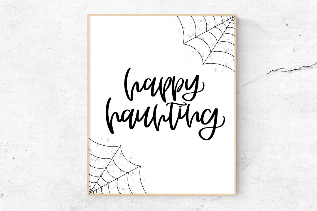 Happy Haunting Halloween Printable Wall Art, Halloween Sign, Cute Halloween Decor, Kid Friendly
