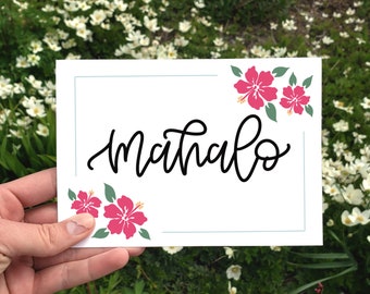 Printable Mahalo Card, Tropical Thank You Cards, Digital Download Mahalo Blossom Card, Minimalist Baby Shower Card, Hawaii Thank You Card
