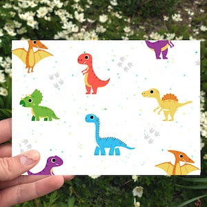 Afdrukbare dinosauruskaart, jongensverjaardagskaart, dinosaurusbedankkaart, 5 x 7 kaarten, T-Rex-kaart, pterodactylus, brachiosaurus, dinosaurusfeestkaart