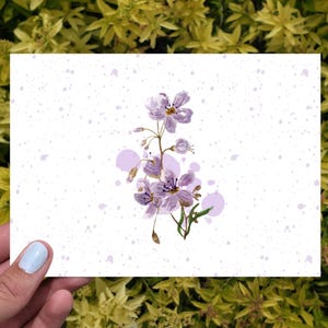 Lila Blumen Grußkarte, Druckbare Karte, Karte für jeden Anlass, Karte für jeden Anlass, Beileid, 13x18 Danke, Beileid