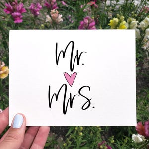 ミスターミセスカード、印刷可能な結婚お祝いカード、婚約カード、新郎新婦へのカード、ミスターとミセスカード、シンプルなブライダルシャワーカード