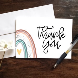 Cartão de agradecimento boho para impressão, cartão de agradecimento minimalista, cartão de casamento boho, cartão de agradecimento para chá de bebê, cartão arco-íris boho, cartão simples