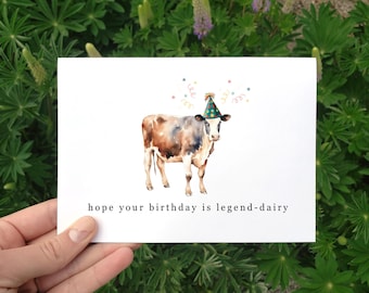 Printable Funny Birthday Card, Hope Your Birthday Is Legend Dairy, Cow Birthday Card, Funny Cow Pun Card, Animal Birthday Card For Friends