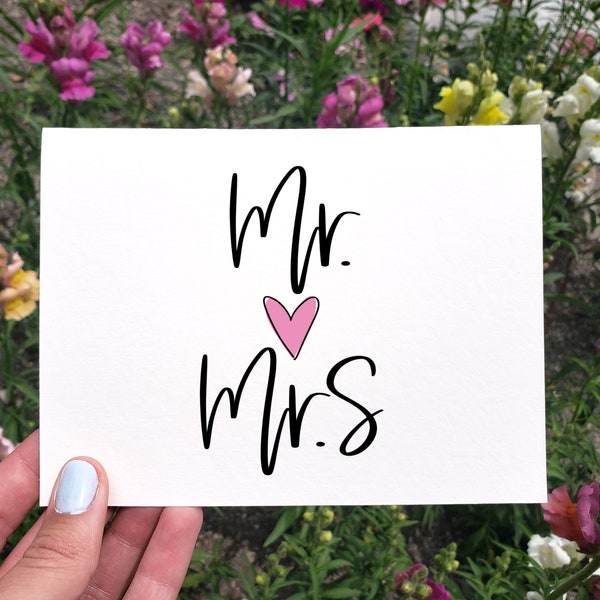 Mr Mrs Card, Printable Wedding Congrats Card, Engagement Card, Card for Bride And Groom, Mr and Mrs Card, Simple Bridal Shower Card