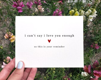 Tarjeta de amor para imprimir, tarjeta de San Valentín, tarjeta de aniversario, tarjeta romántica para novia, para novio, no puedo decir que te amo lo suficiente