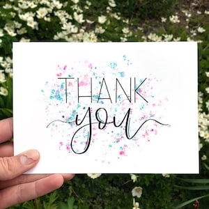 Cartão de agradecimento com respingos de tinta, cartão de download instantâneo, cartão de agradecimento para impressão, cartão de agradecimento de casamento, cartão de agradecimento para chá de bebê