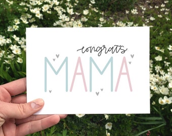 Printable Congrats Mama Card, Minimalist Baby Shower Card, New Mom Card, New Baby Congratulations Card, Pregnancy Gift, Simple Baby Shower