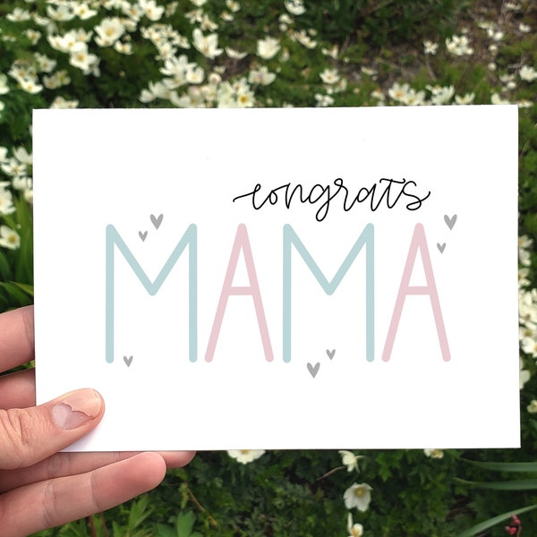 Printable Congrats Mama Card, Minimalist Baby Shower Card, New Mom Card, New Baby Congratulations Card, Pregnancy Gift, Simple Baby Shower
