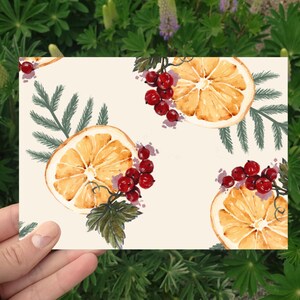 Tarjeta imprimible de naranjas y bayas, tarjeta de cesta de regalo de Navidad, tarjeta para cualquier ocasión, regalo de Navidad para el vecino, tarjeta de Navidad, tarjeta de invierno