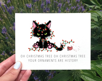Printable Funny Christmas Card, Funny Christmas Cat Card, Christmas Card With Cat, Happy Holidays Card, Oh Christmas Tree, Ornaments Card