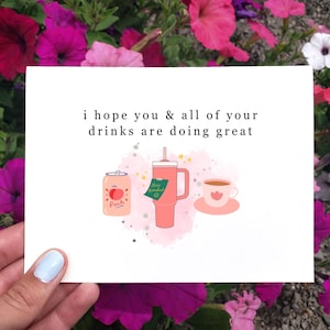 Carte imprimable drôle de penser à vous, carte BFF drôle, j'espère que vous et vos boissons vous portez bien, carte pour les amateurs de soda, carte de la coupe Stanley