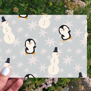 Tarjeta de felicitación de muñeco de nieve imprimible, tarjeta de cesta de regalo de Navidad, tarjeta de Navidad, regalo de Navidad para el vecino, tarjeta de pingüino, tarjeta para niños, tarjeta de Navidad