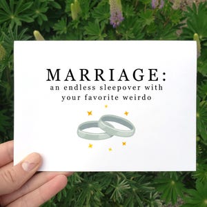 Cartão de aniversário engraçado para impressão para marido, cartão engraçado para marido, cartão de dia dos namorados para ele, o casamento é uma festa do pijama sem fim, cartão para recém-casados