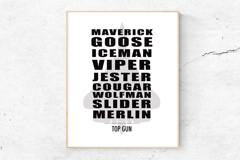 Top Gun Call Signs Imprimible, Top Gun Wall Art, Pete Mitchell, Top Gun