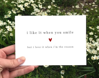 Druckbare romantische Jahrestagskarte, süße Valentinsgrußkarte, ich liebe dich Karte, Karte für Freundin für Freund, ich mag es, wenn du lächelst