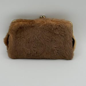 Vintage Kangaroo Fur Wallet with Metal Clasp - Unique Soft Brown Fur Accessory