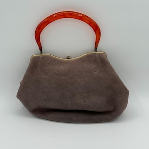 Vintage Brown Handbag with Orange Lucite Handle, Made in Italy
