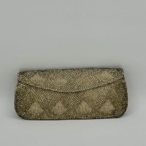 Vintage Japanese Beaded Clutch Evening Bag – Made in Japan, Elegant Silver Toned Handbag, Circa 1950s