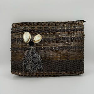 Handwoven Straw Clutch with Shell Accents & Tassel - Boho Chic Beach Bag