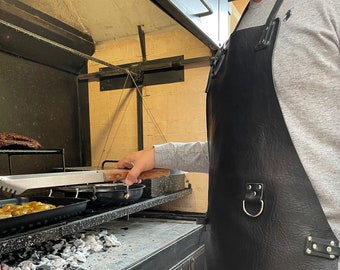 Personalized Black Leather Grill Apron, Adjustable Vegetable Tanned Cowhide, Brown Cooking Apron