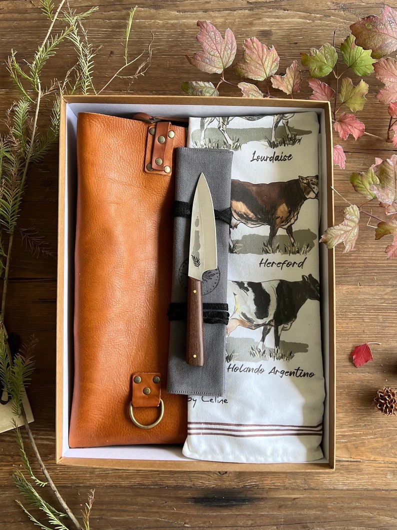 Argentine BBQ Gift Set, Leather Apron, Grill Accessories, Personalized Custom Box