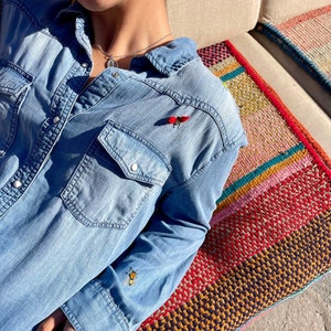 Embroidered Denim Shirt: Vintage-Inspired Botanical Jean Shirt