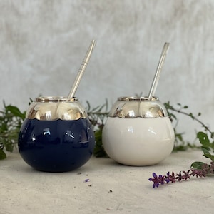 Ceramic Yerba Mate Cup with Alpaca Straw, Argentina Mate Bundle, Ceramic Mate Gourd Set, Mate Gift Box, Black Ceramic Mate, Argentinian Mate