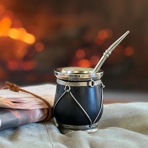 Wooden Yerba Mate Cup Argentina, Deluxe Mate Gourd with bombilla, Premium German Silver Straw, Argentina Mate Kit, Mate Gift Box for Him