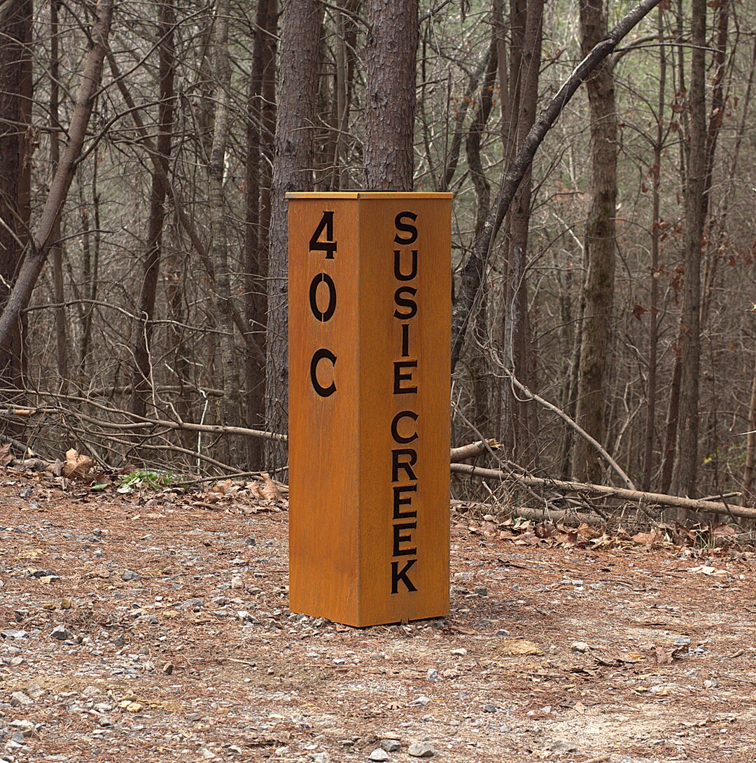 Rusted Patina Address Column – Family Name & Street Numbers – Modern ...