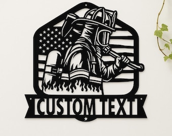 Metal Firefighter Name Sign • Personalized Fireman Gift • Fire Dept Wall Decor • Custom Name Plaque