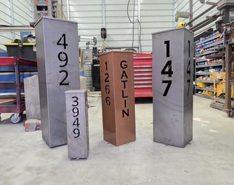 Metal Address Column | House Numbers Steel Column | Address Numbers Pillar | Custom Address Post, Solar Garden Column, Address Sign